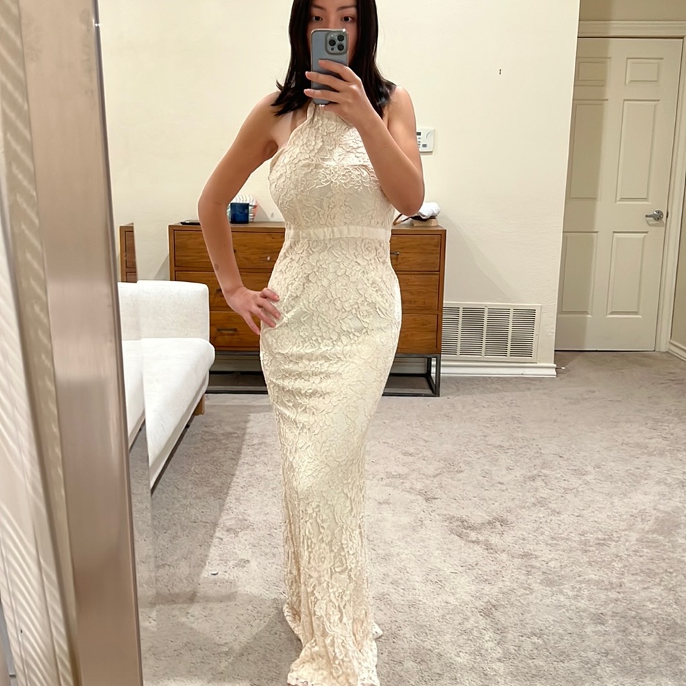 Lulus cream color long bridesmaids/bride dress